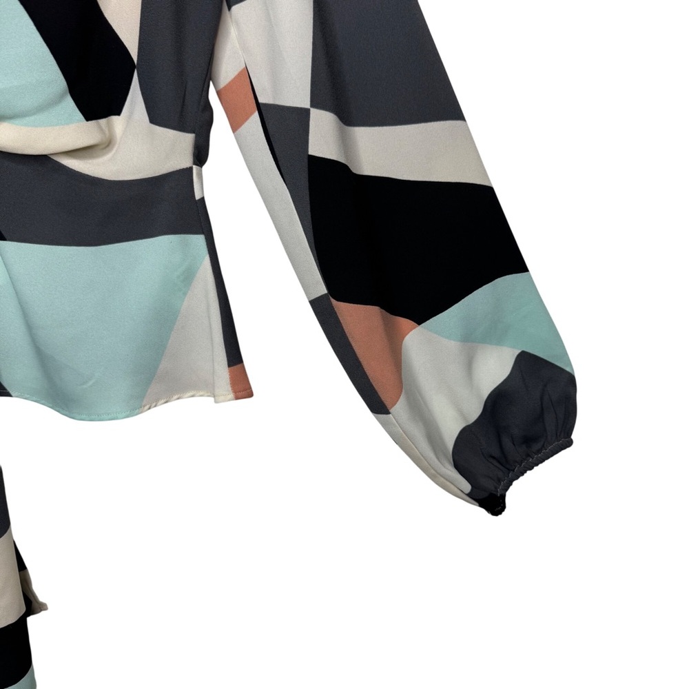 Forever 21 Geometric Color block Puff sleeves y2k baby doll Open back top sz L - Picture 7 of 9